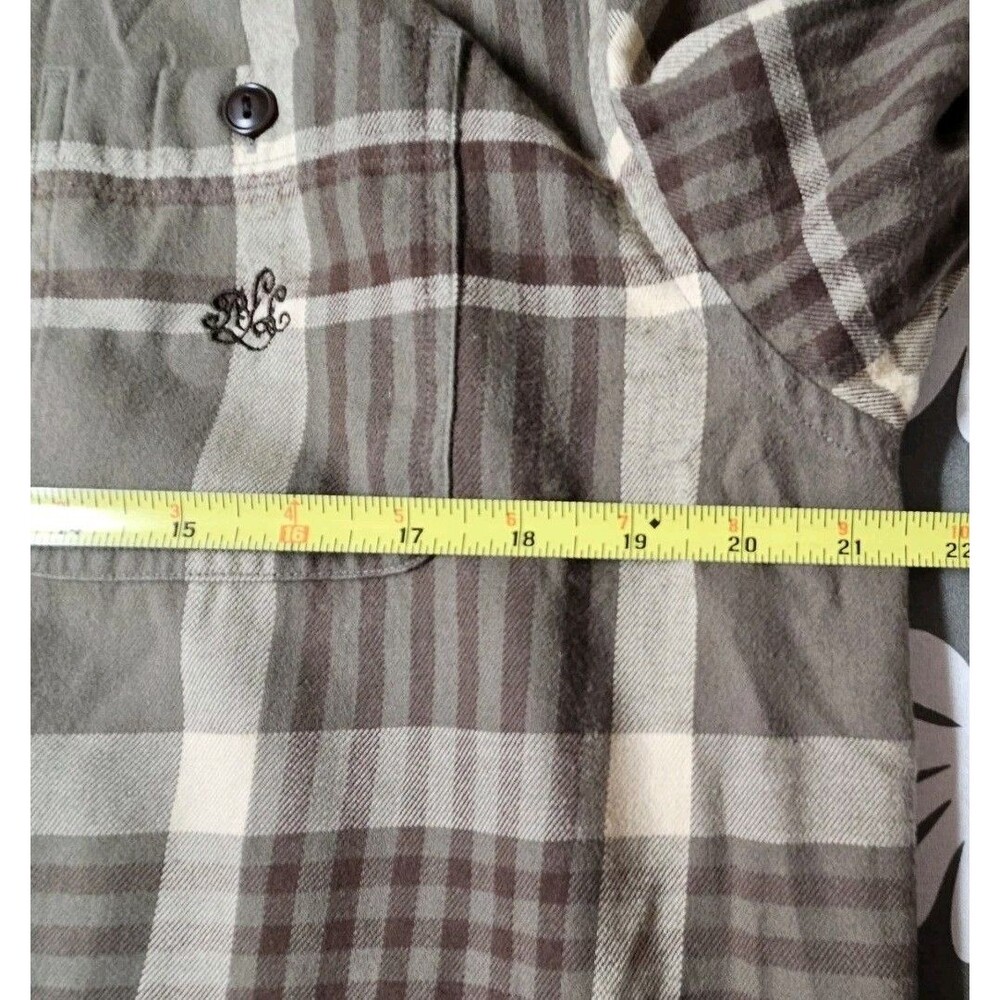 Lauren Ralph Lauren Flannel Shacket Full Zip Size M Olive Green Plaid Shirt - Picture 7 of 8